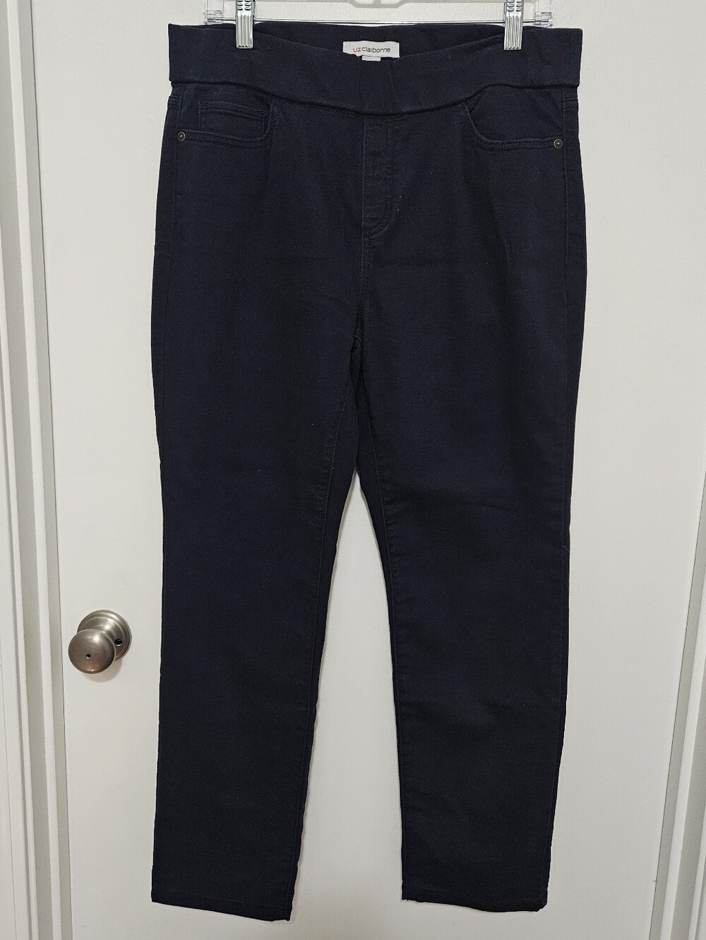 Liz Claiborne Amber Dark Navy Pull-On Midrise Straight Leg Pants Size 12P